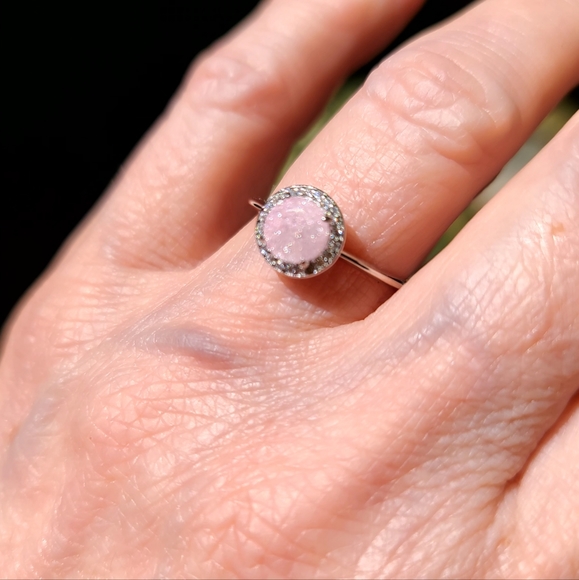 Stunning pink & white Topaz sterling ring sz6 - Picture 8 of 8